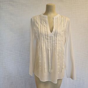 Chelsea & Theodore W 6 White Light Cotton L/S Blouse Embellished W/ Ribbons A420